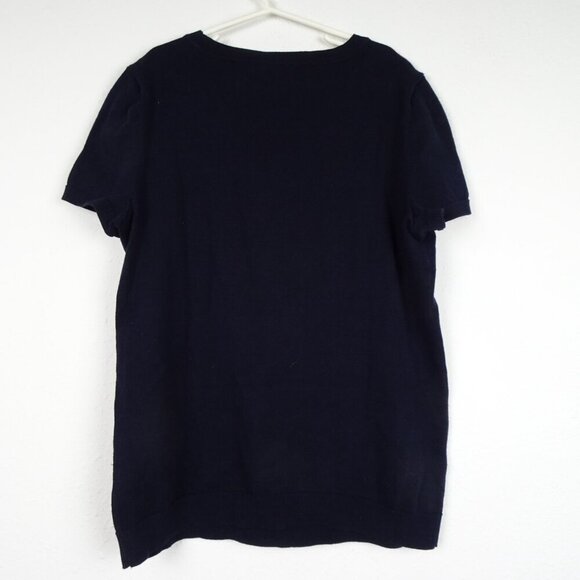 Talbots Parakeets Sweater Top Women's Petite Size SP Blue Cotton Short Sleeve - Picture 5 of 7